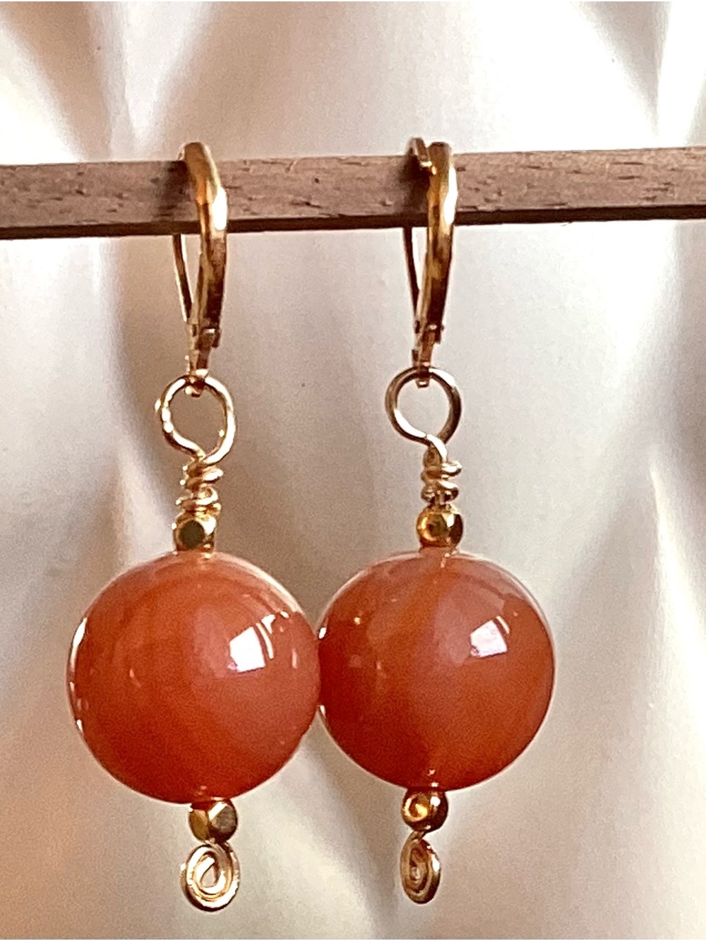 Handmade Orange Carnelian Gold Tone Earrings, NWT